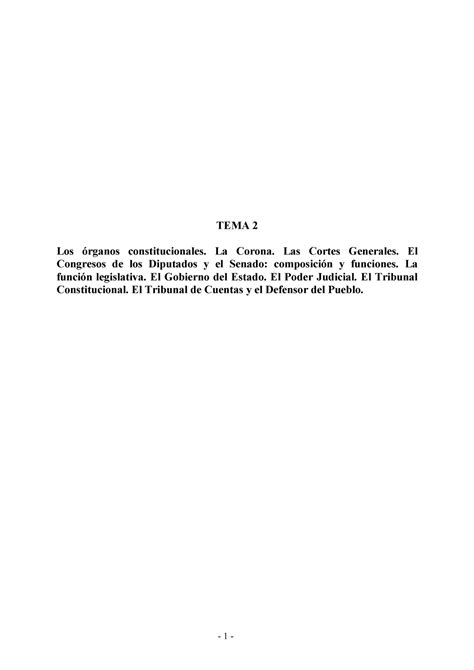 TEMA 2 1 TEMA 2 Los órganos constitucionales La Corona Las Cortes