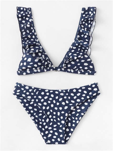 Random Pattern Ruffle Bikini Set Shein Sheinside Polka Dot Bikini Set