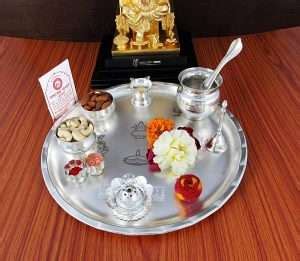 Goldgiftideas Inch Shubh Labh Silver Plated Pooja Thali Set For Gift