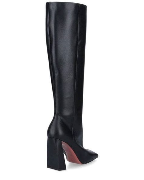 Amina Muaddi Square Toe Knee High Boots In Black Lyst