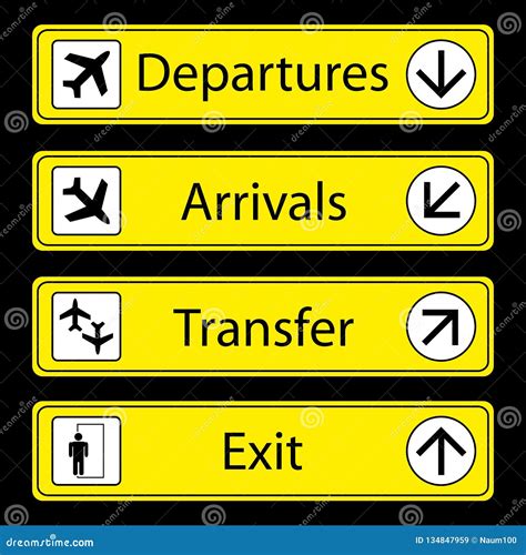 Yellow Airport Signs On Black Background Stock Vector Illustration Of