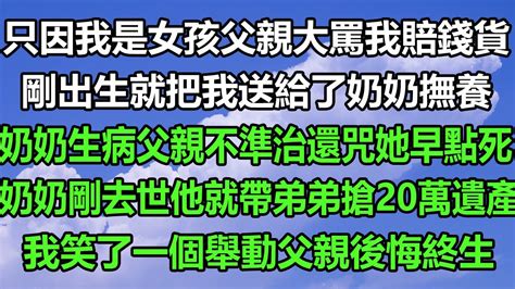 只因我是女孩父親大罵我賠錢貨，剛出生就把我送給了奶奶撫養，奶奶生病父親不準治還咒她早點死，奶奶剛去世他就帶弟弟搶20萬遺產，我笑了一個舉動父親