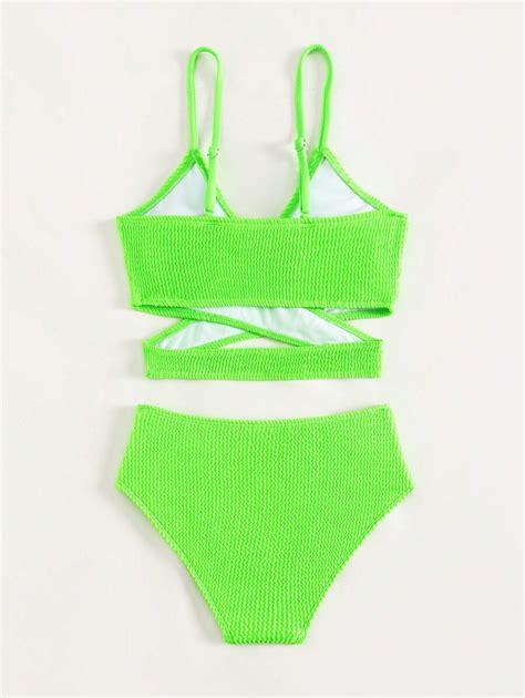 Conjunto De Bikini Con Ba Ador De Nailon Con Fruncidos Con Efecto Cruzado Para Ni A