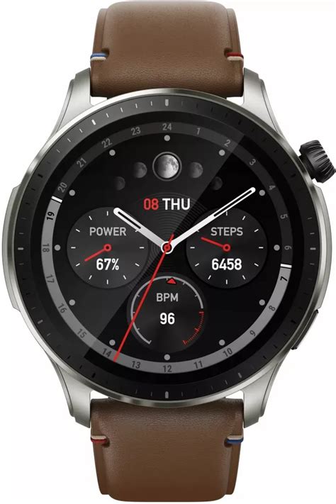 Умные часы Amazfit GTR 4 (серебристый, с коричневым кожаным ремешком ...