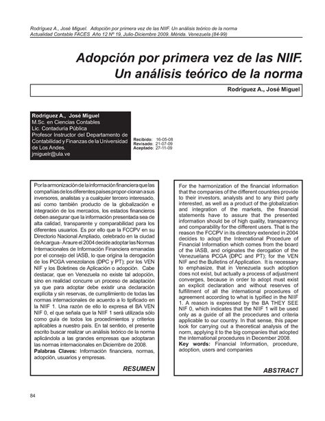 Adopción por primera vez de las NIIF Actualidad Contable FACES Año 12