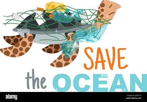 Save Ocean Poster Eco Vector Illustration About Global Save Underwater