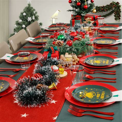 WDF 175pcs Christmas Plates Plastic Disposable 25Green Plates 25Red