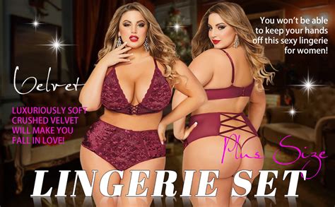 Amazon Women Valentines Lingerie Set Sexy Plus Size Crushed Velvet Mesh Lace Up Exotic