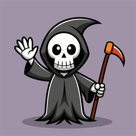 Grim Reaper Cartoon Waving Hand Premium AI Generated Image