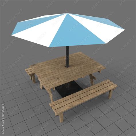 Picnic table with umbrella Stock 3D asset | Adobe Stock