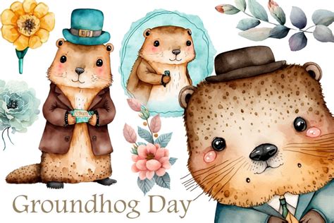 Groundhog Day Cute Watercolor Clipart Graphic By Magiclily · Creative