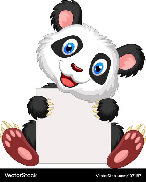 Cute Panda Cartoon Holding Blank Sign Royalty Free Vector