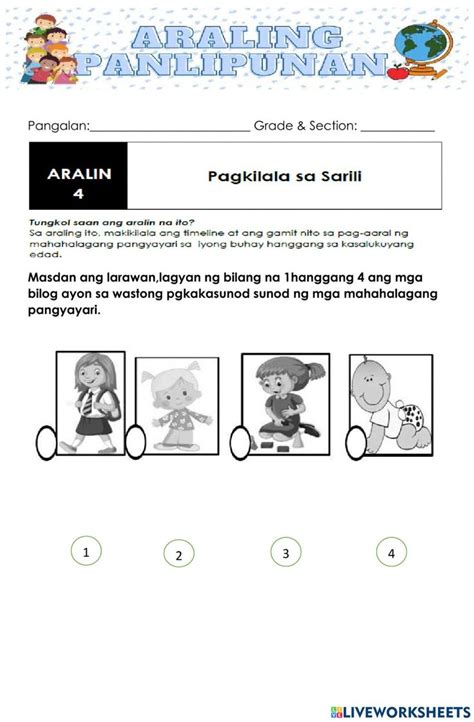 Pagkilala Sa Sarili Worksheet 1st Grade Worksheets School Subjects