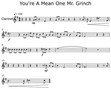 You Re A Mean One Mr Grinch Sheet Music For Clarinet