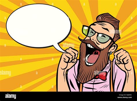 Stylish Bearded Hipster With Glasses Comic Cartoon Pop Art Retro