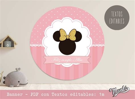 Banner Circular Minnie Rosa Pdf Con Textos Editables