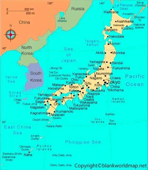 Labeled Map Of Japan With States Cities And Capital