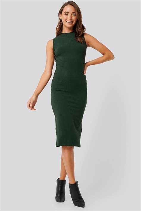 Sleeveless Ribbed Midi Dress Green Na Kd