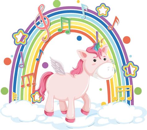 Unicorn Standing On Cloud With Rainbow And Melody Symbol 4650525 Vector