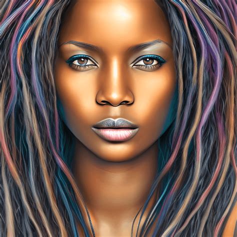 3d Realistic Highly Detailed Portrait Black Woman With Long Hair Highly