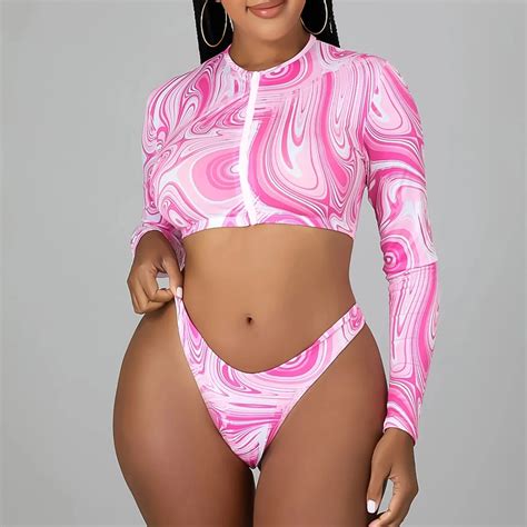 Sleeve Waist Long Split Bikini Temperament Zipper Beach Swimsuit Women