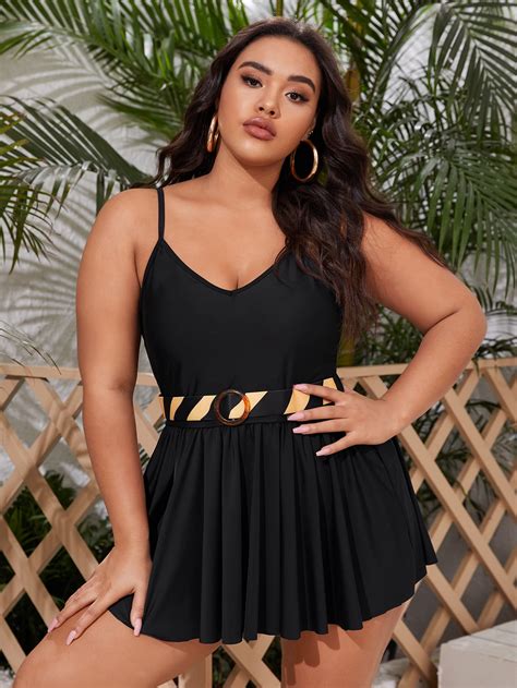 Plus Ruffle Hem Belted Bikini Swimsuit