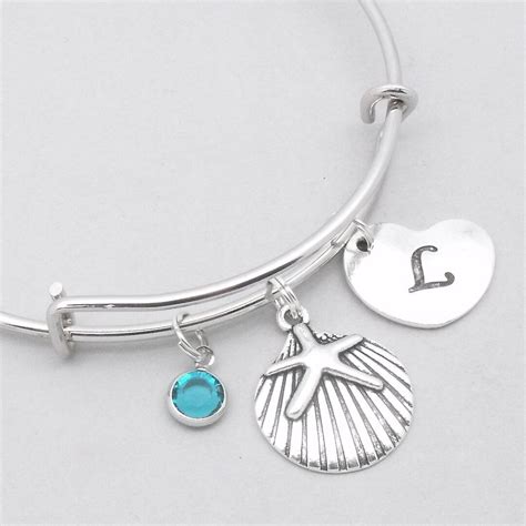 Sand Dollar Heart Initial Charm Bracelet Sand Dollar Bangle Etsy