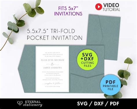 Set Tri Fold Pocket Envelope Template X Roses Wedding Invitation Card