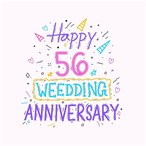 Happy 56th Wedding Anniversary Hand Lettering 56 Years Anniversary Celebration Hand Drawing