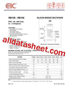 RB152 Datasheet PDF EIC Discrete Semiconductors