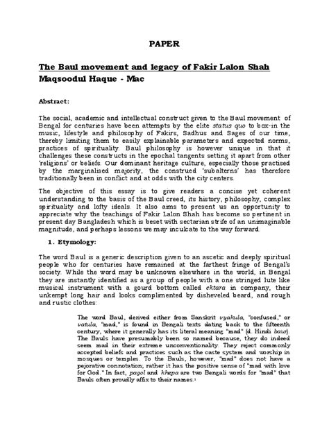 (PDF) The Baul Movement and legacy of Fakir Lalon Shah