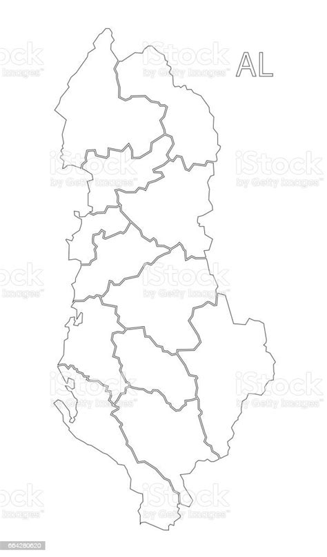 Albania Delinea Silhouette Mappa Illustrazione Con Regioni Immagini