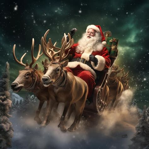 Premium Ai Image Santa On Sleigh With Four Reindeers