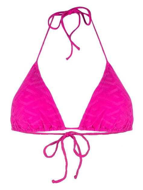 Versace Pink La Greca Jacquard Bikini Top Smart Closet