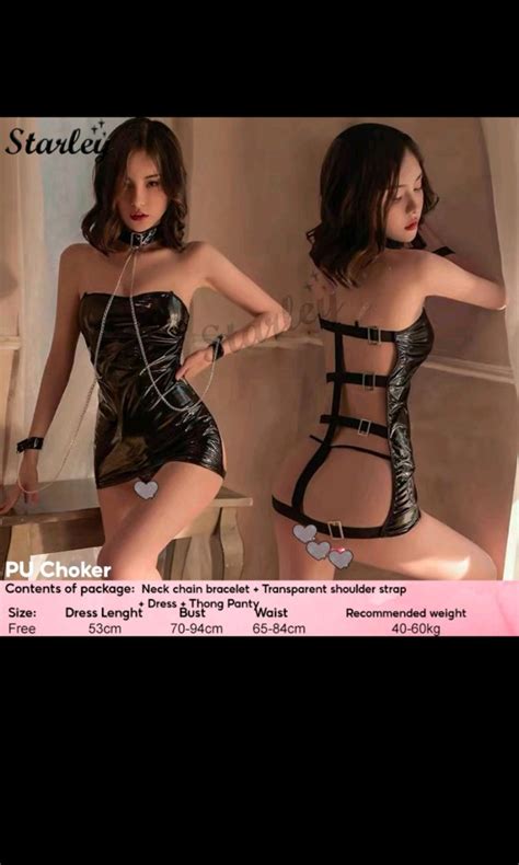 Brand New Sexy Lingerie Pu Leather Set With Collar Cuffs Chains