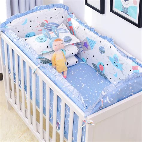 6pcs/set Blue Universe Design Crib Bedding Set Cotton Toddler Baby Bed ...