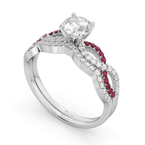 Infinity Diamond And Ruby Engagement Ring Set 14k White Gold 034ct U3191