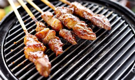 Sate Kambing Or Lamb Satay On Grill Ready To Served Traditional