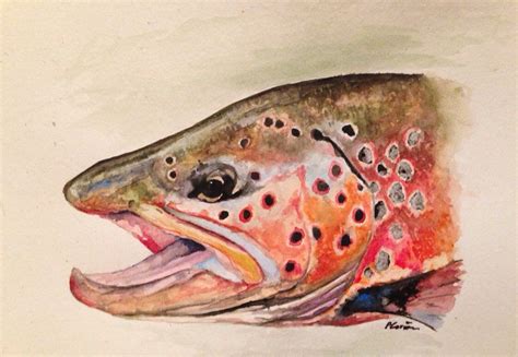 Trout art: brown trout painting print brown trout art fish