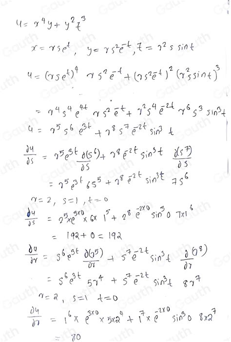 Solved ④ If U X 4y Y 2z 3 Where X Rse T Y Rs 2e T And Z R 2s Sint Find The Value Of