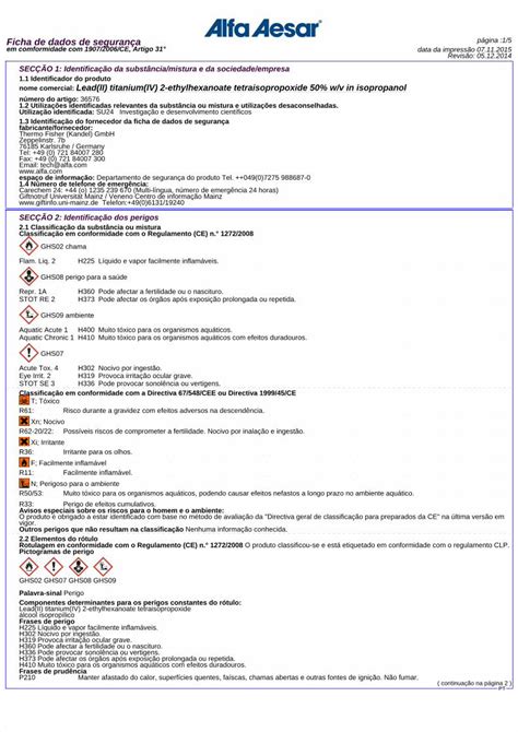 PDF Ficha de dados de segurança alfa Componentes