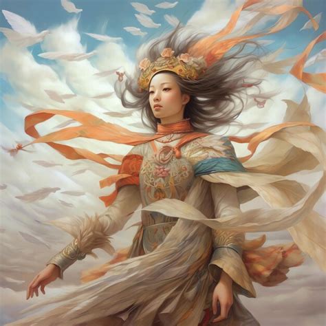 Premium Ai Image Girl Surrounded By Feathers Dream