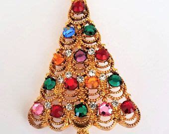 Vintage Signed Eisenberg Ice Gold Tone Red Green Clear Rhinestone