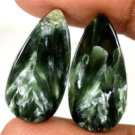 Earring Pair Green Seraphinite Pear Natural Gemstone 24 00Cts 12X