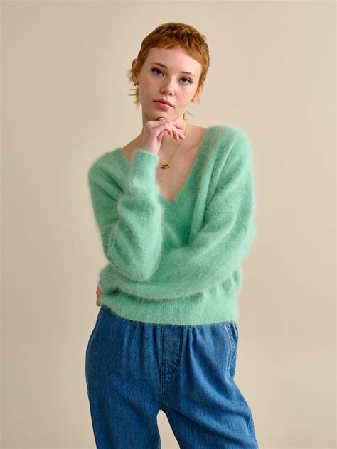 Green Sweater Vneck Sweater Pullover Sweaters Sweater Sizes Angora