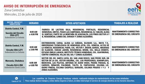 Calendario De Cortes De Energía Para El Miércoles 22 Y Jueves 23 De