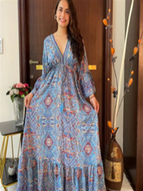 Buy Smisingbee Ethnic Motifs Printed Bell Sleeves Ruffled Empire Maxi