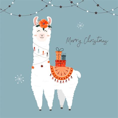 Cute Christmas Llama Premium Vector