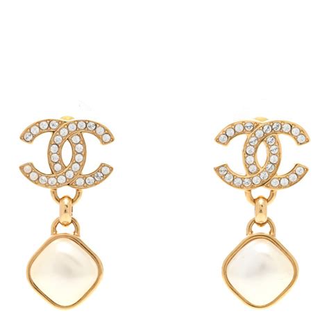 CHANEL Metal Crystal Pearl CC Drop Earrings Gold 1454674 FASHIONPHILE