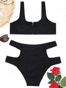 Cutout Zippered High Waisted Bikini Set In BLACK ZAFUL
